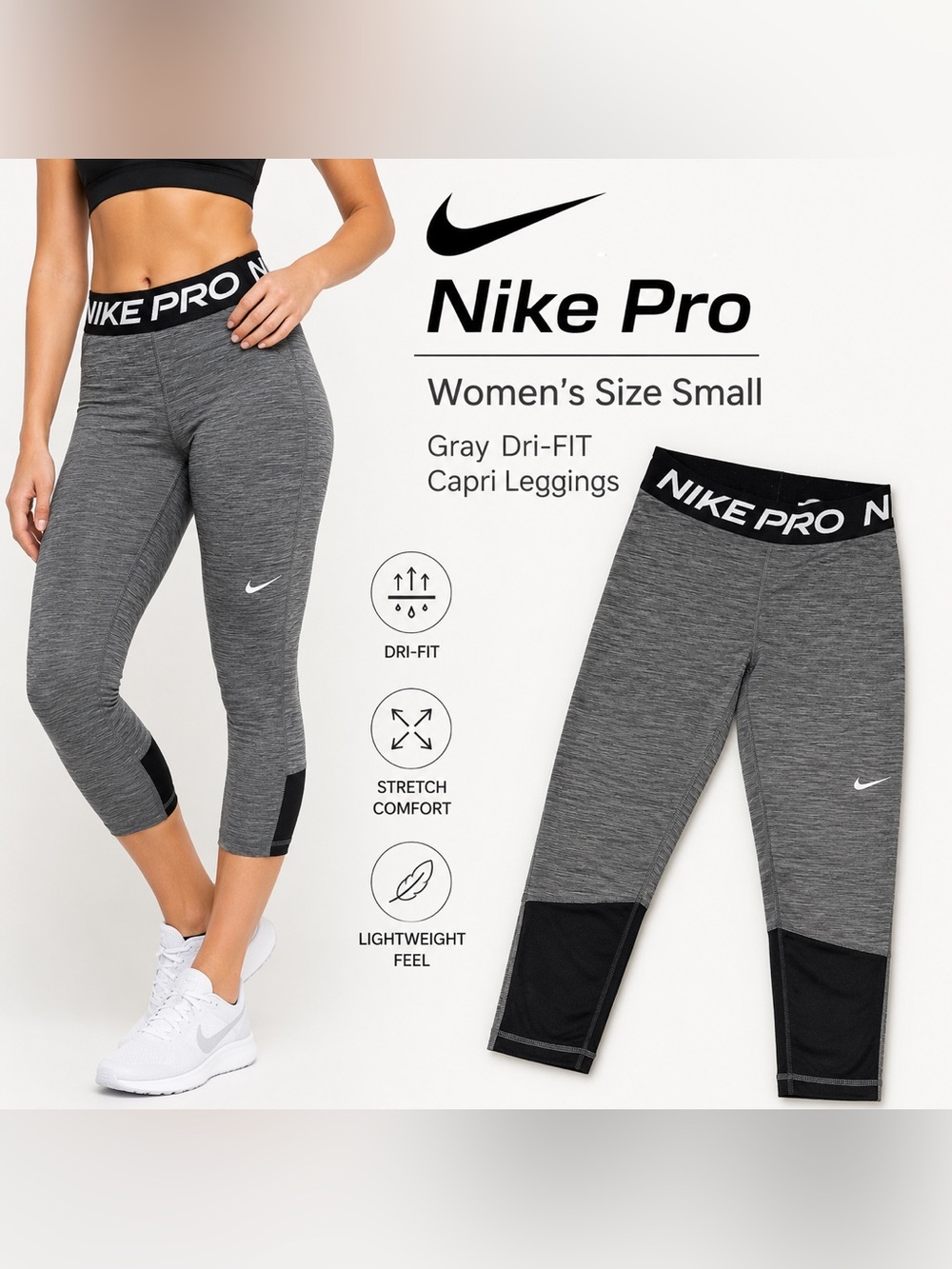 Nike Pro Women’s Dri-FIT Gray 3/4 Capri Leggings – Size Small